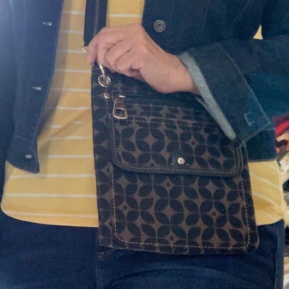 NEW Fossil crossbody bag signature canvas black/tan - Picture 8 of 15